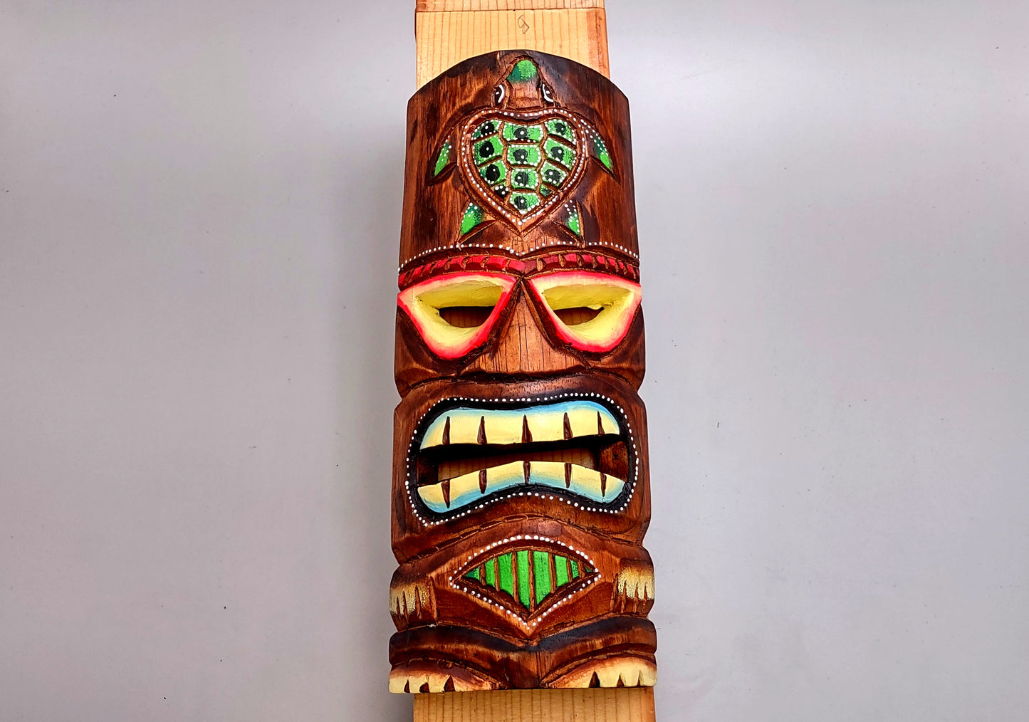 Painted Wooden Turtle Guard Tiki Mask (1 mask approx. 12 inches tall) Tropical colorful wall hanging tiki mask décor!