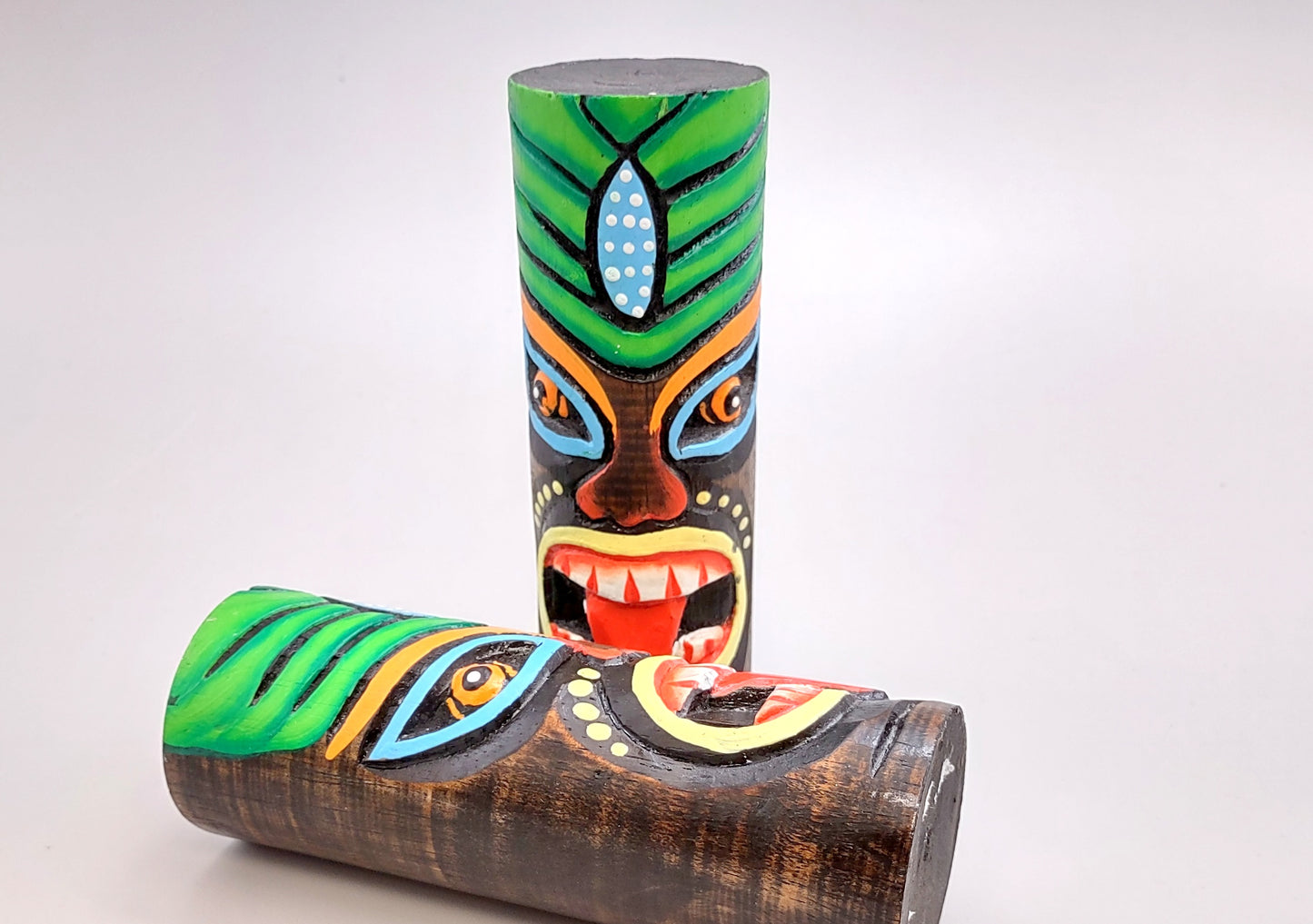 Painted Wooden Tiki Totem Green And Blue (1 pole approx. 6 inches tall) A fun unique touch of colorful Island table décor!