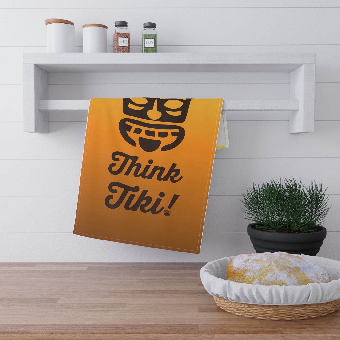 Think Tiki! Poly or Cotton Tea Towel (18x30 inch Poly or Cotton Tea Towel by Seashell Mart & Emporium)