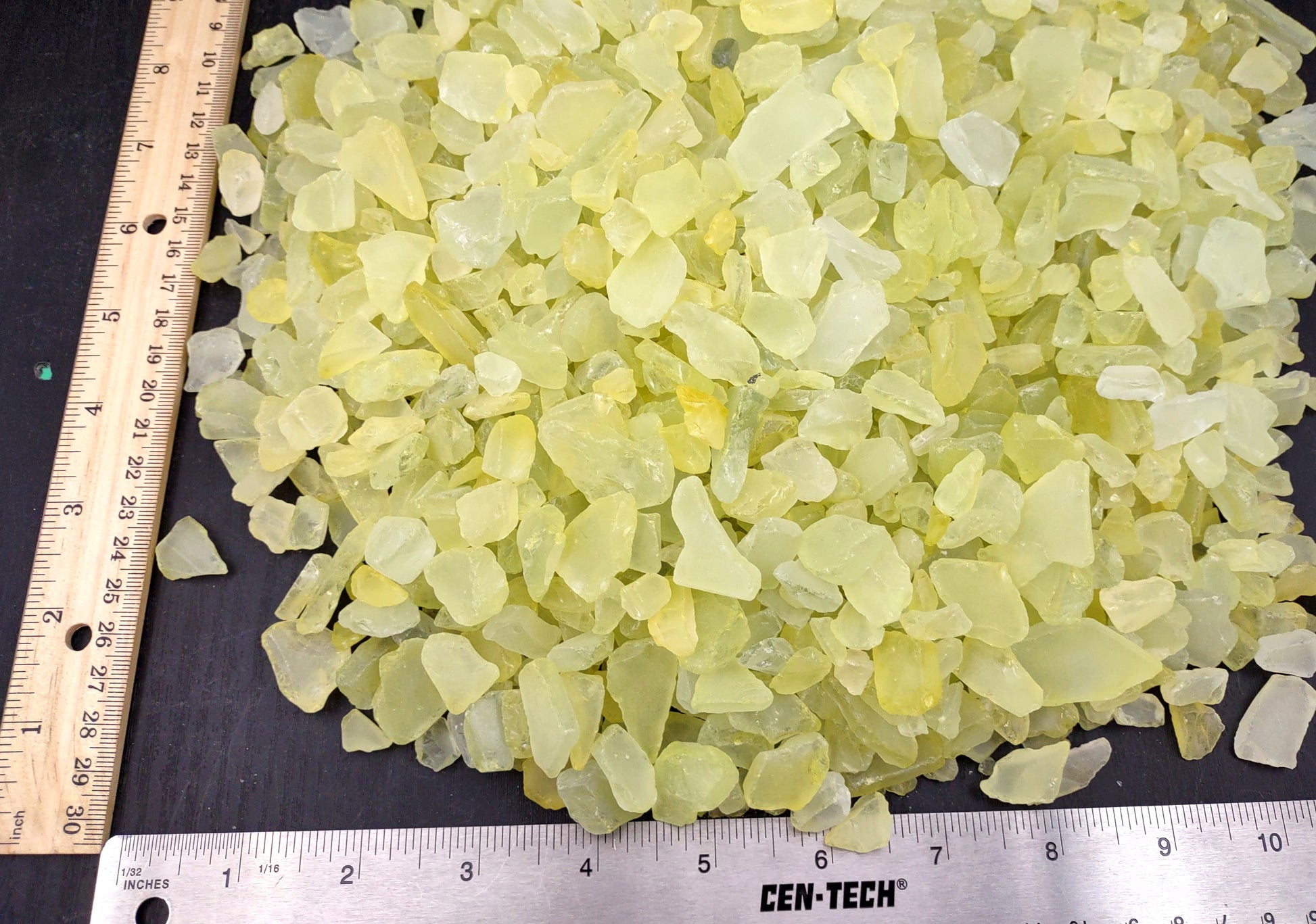 Beach Sea Glass Rough Yellow Green Medium (approx. 10 pounds 0.5-1+ inches) Man made tumbled sea glass fragments. Copyright 2024 SeashellSupply.com