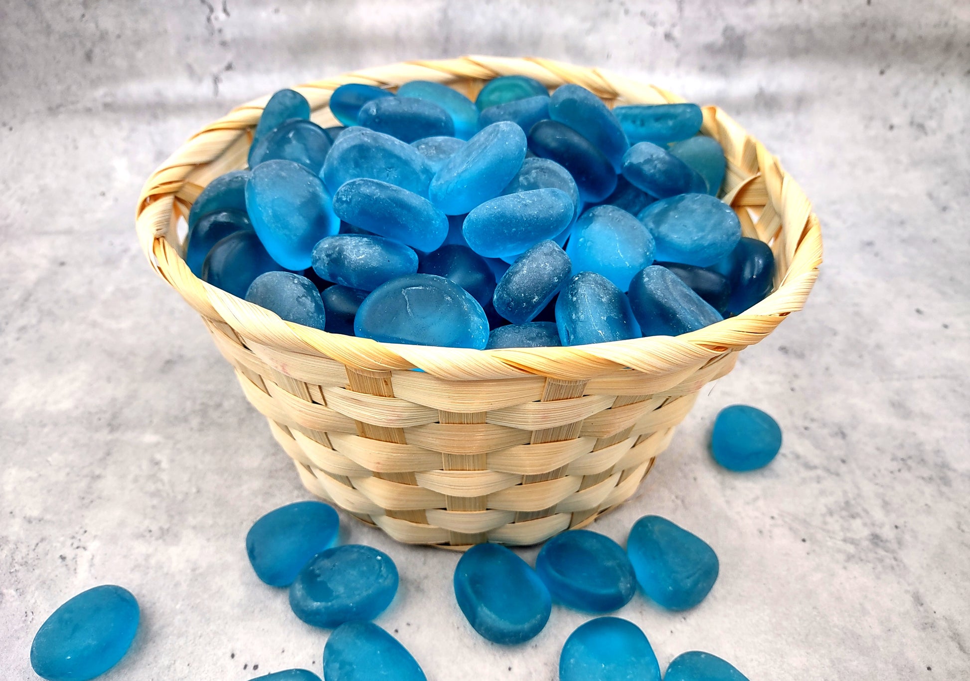 Beach Sea Glass Rounded Ocean Blue Tumbled Pebbles (approx. 10 pounds 1+ inch) Copyright 2024 SeaShellSupply.com