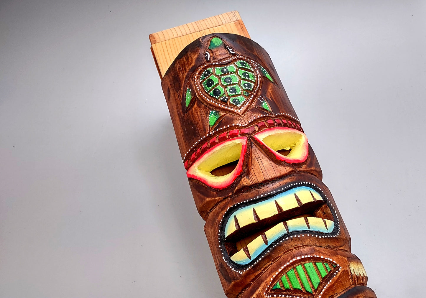 Painted Wooden Turtle Guard Tiki Mask (1 mask approx. 12 inches tall) Tropical colorful wall hanging tiki mask décor!