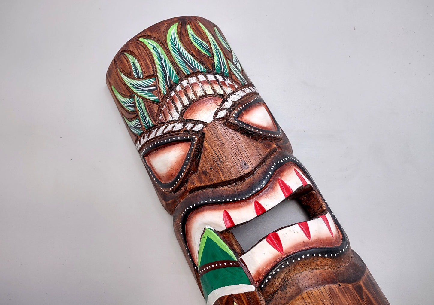 Painted Wooden Green Surfer Tiki Mask (1 mask approx. 12 inches tall) Tropical colorful wall hanging tiki mask décor!