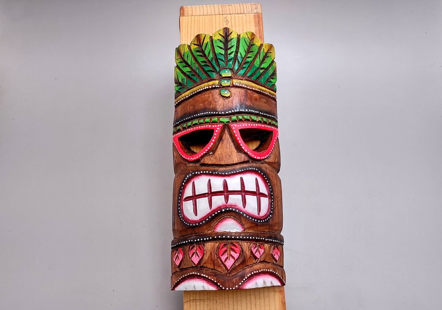 Painted Wooden Palm Crown Tiki Mask (1 mask approx. 12 inches tall) Playful surf side wall hanging tiki mask decoration!