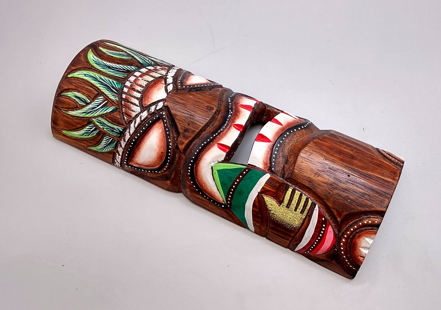 Painted Wooden Green Surfer Tiki Mask (1 mask approx. 12 inches tall) Tropical colorful wall hanging tiki mask décor!