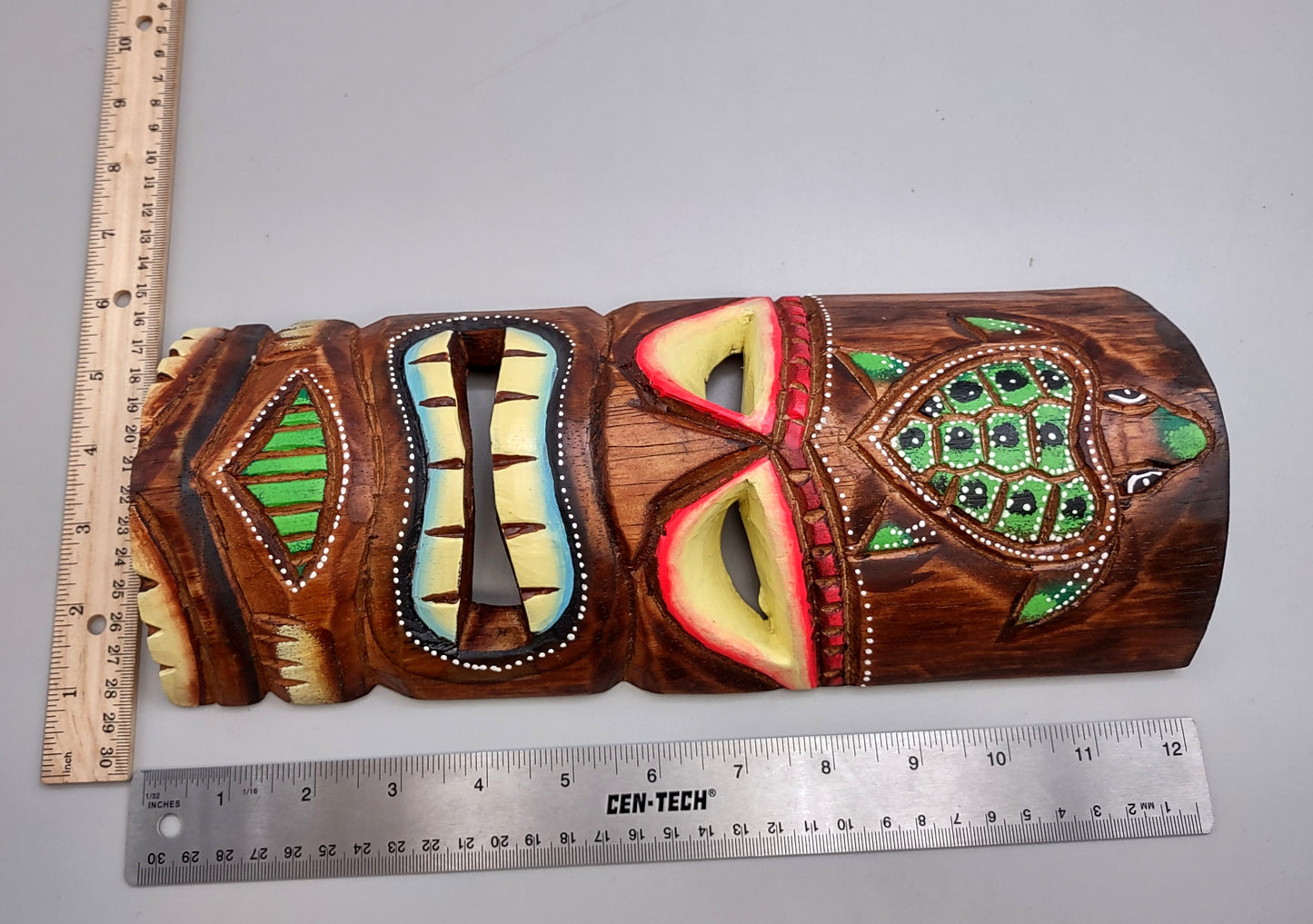 Painted Wooden Turtle Guard Tiki Mask (1 mask approx. 12 inches tall) Tropical colorful wall hanging tiki mask décor!