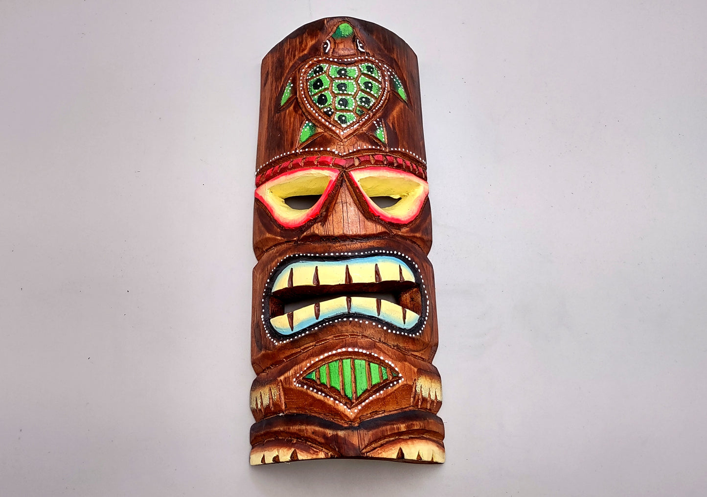 Painted Wooden Turtle Guard Tiki Mask (1 mask approx. 12 inches tall) Tropical colorful wall hanging tiki mask décor!