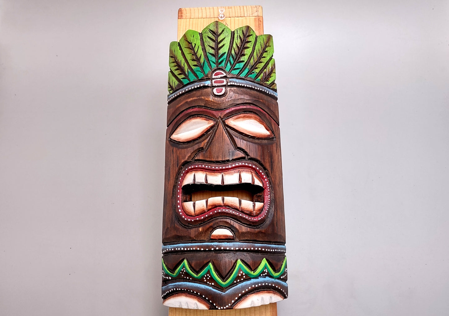 Painted Wooden Palm Crown Tiki Mask (1 mask approx. 12 inch tall) Whimsical tropical colorful wall hanging tiki mask décor!