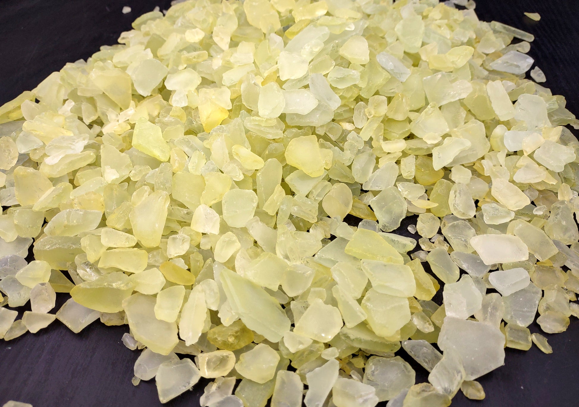 Beach Sea Glass Rough Yellow Green Medium (approx. 10 pounds 0.5-1+ inches) Man made tumbled sea glass fragments. Copyright 2024 SeashellSupply.com