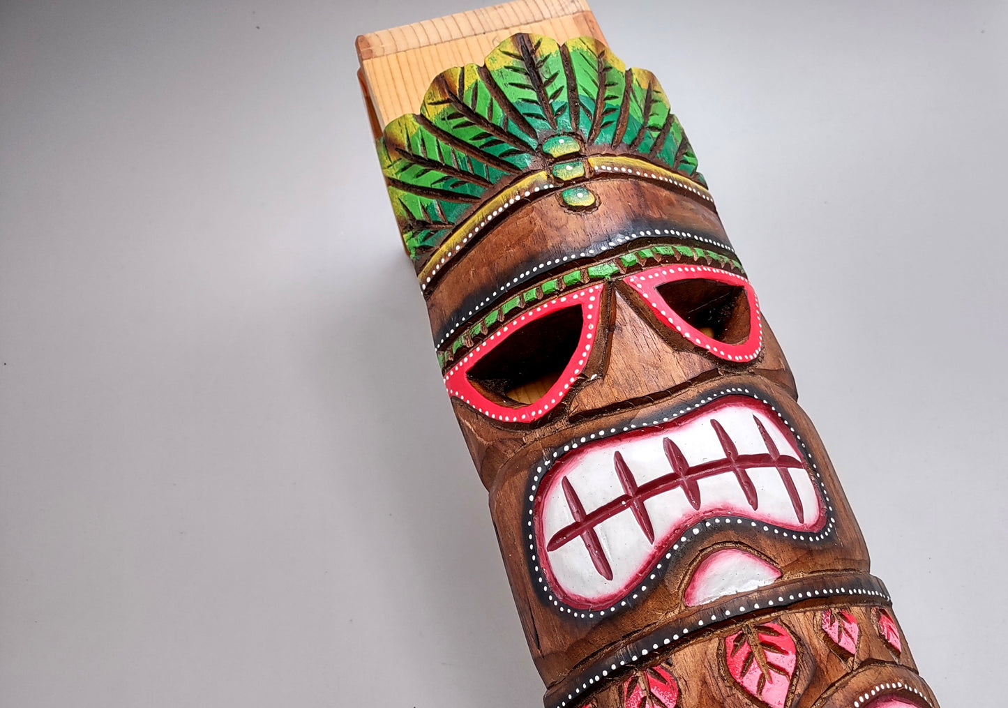 Painted Wooden Palm Crown Tiki Mask (1 mask approx. 12 inches tall) Playful surf side wall hanging tiki mask decoration!