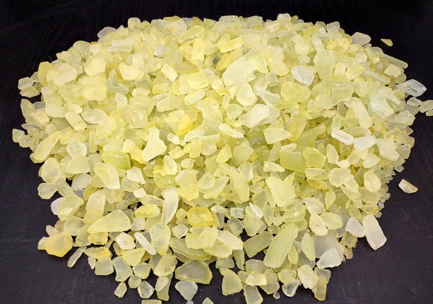 Beach Sea Glass Rough Yellow Green Medium (approx. 10 pounds 0.5-1+ inches) Man made tumbled sea glass fragments. Copyright 2024 SeashellSupply.com