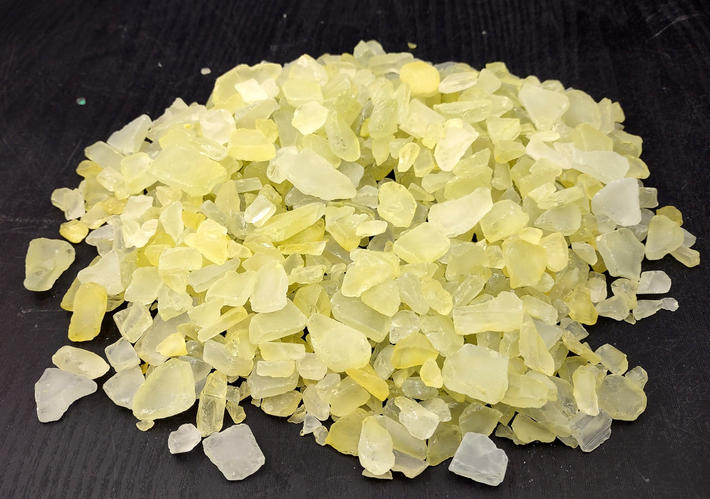 Beach Sea Glass Rough Yellow Green Medium Tumbled (approx. 1 kilogram 0.5-1+ inches) Man made frosted sea glass fragments. Copyright 2024 seashellsupply.com