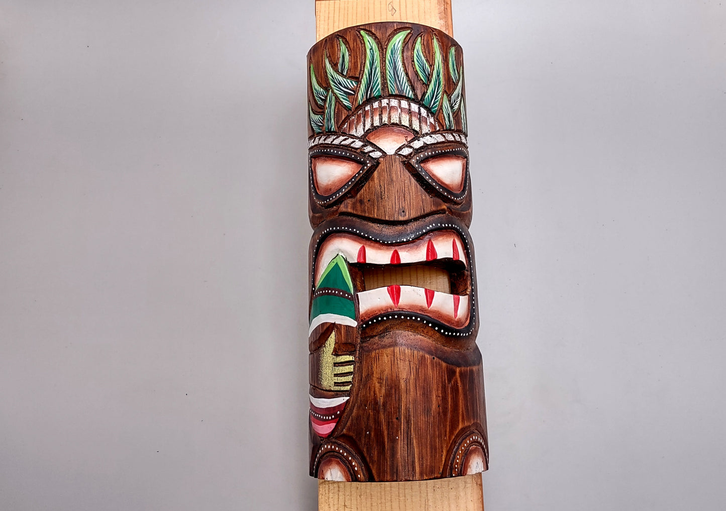 Painted Wooden Green Surfer Tiki Mask (1 mask approx. 12 inches tall) Tropical colorful wall hanging tiki mask décor!