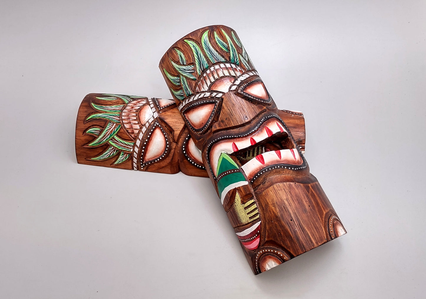 Painted Wooden Green Surfer Tiki Mask (1 mask approx. 12 inches tall) Tropical colorful wall hanging tiki mask décor!