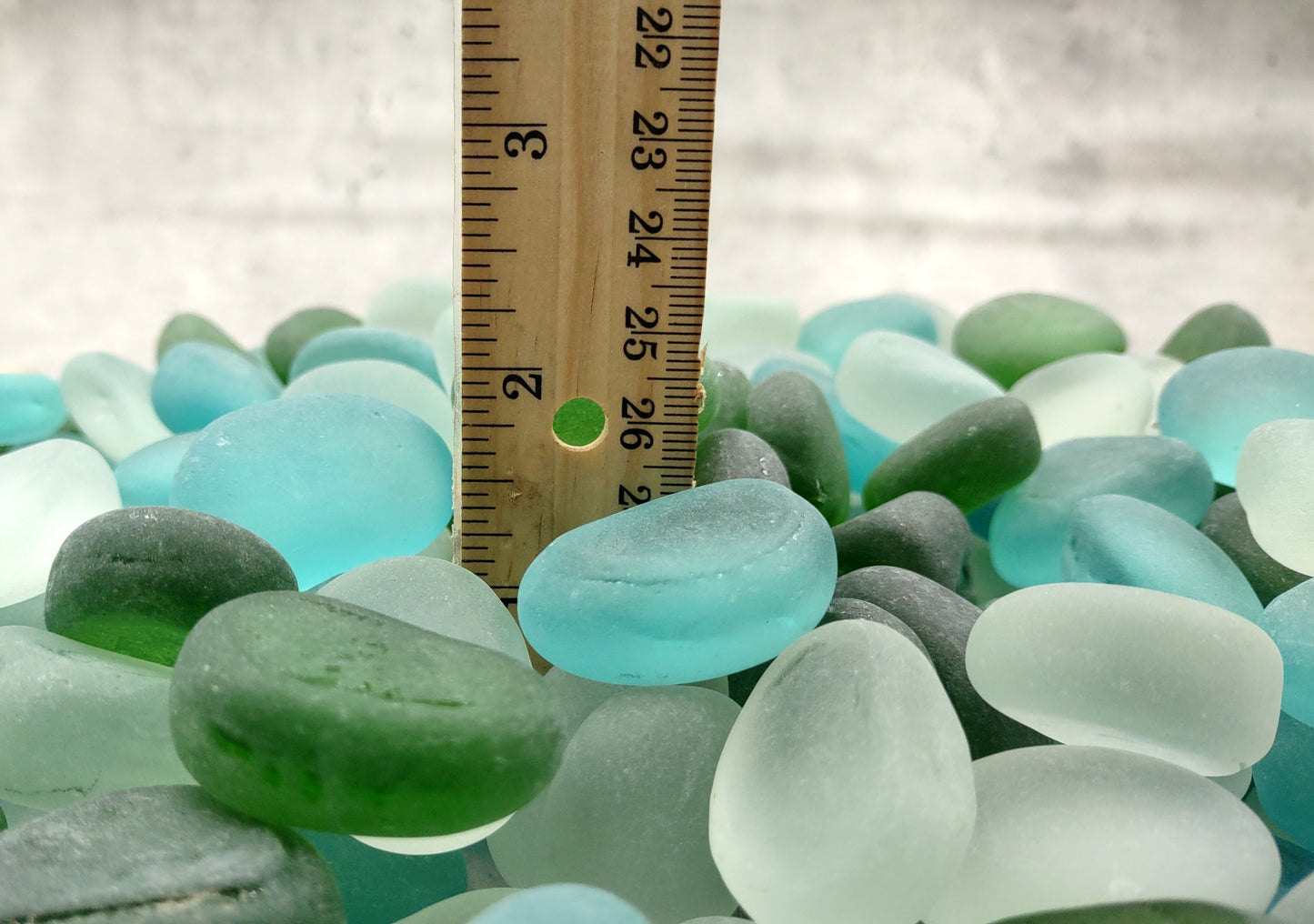 Beach Sea Glass Rounded White Blue Green Assorted Tumbled Pebbles (approx. 10 pounds 1+ inch) Copyright 2024 SeaglassSupply.com