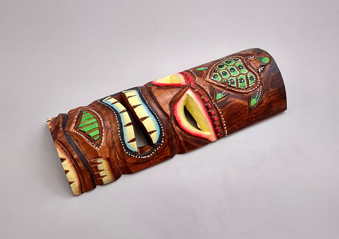 Painted Wooden Turtle Guard Tiki Mask (1 mask approx. 12 inches tall) Tropical colorful wall hanging tiki mask décor!