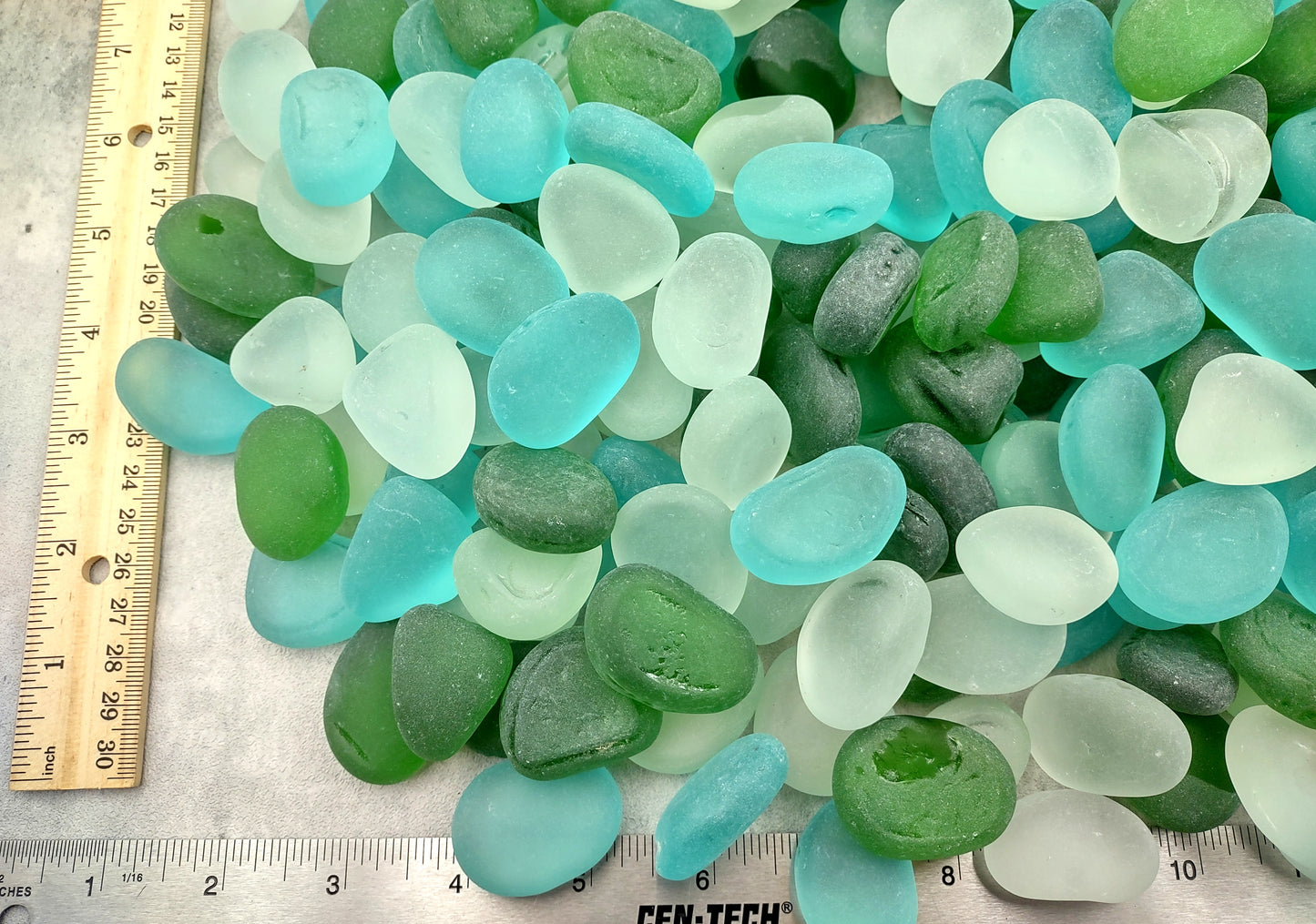 Beach Sea Glass Rounded White Blue Green Assorted Tumbled Pebbles (approx. 10 pounds 1+ inch) Copyright 2024 SeaglassSupply.com