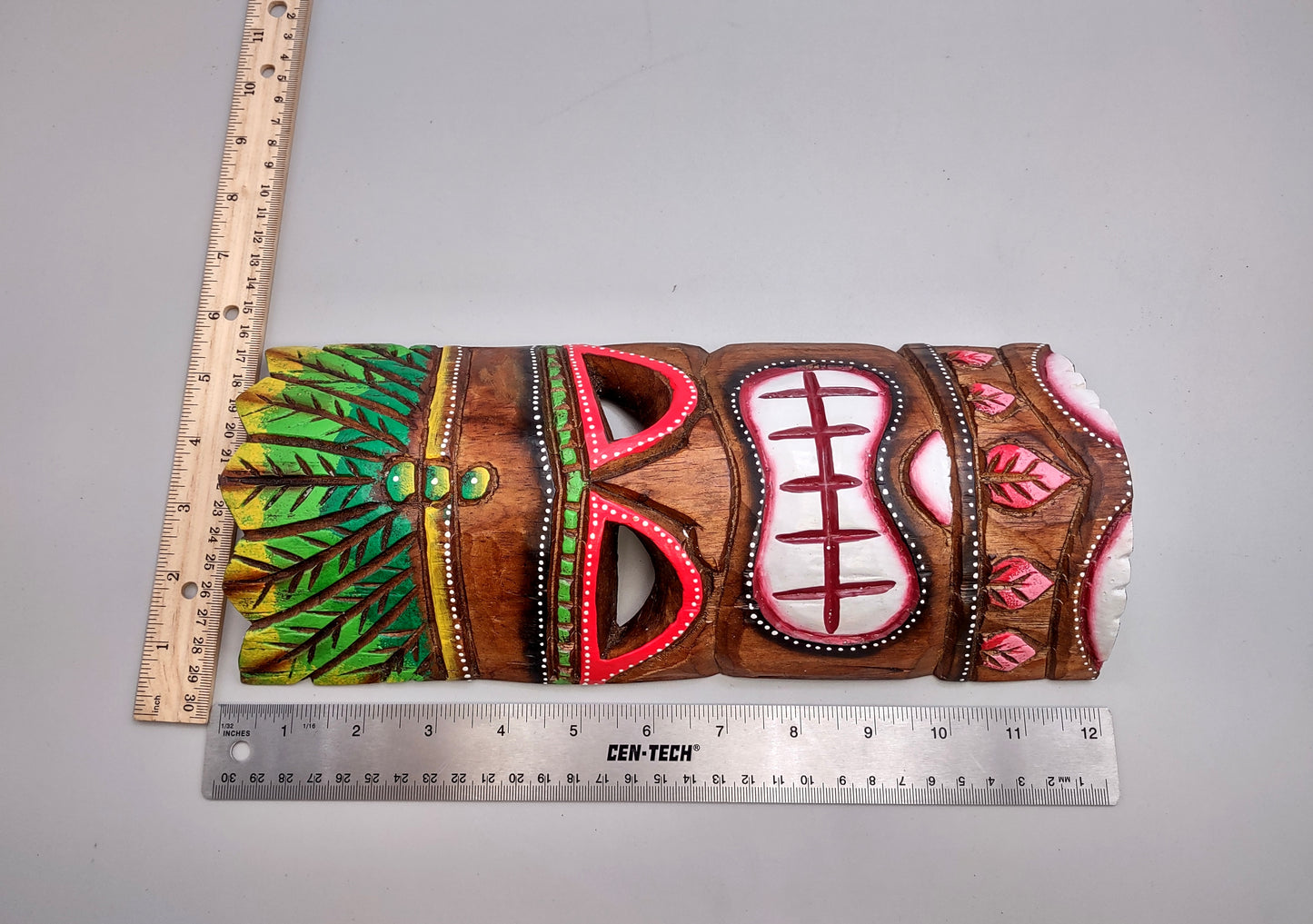 Painted Wooden Palm Crown Tiki Mask (1 mask approx. 12 inches tall) Playful surf side wall hanging tiki mask decoration!