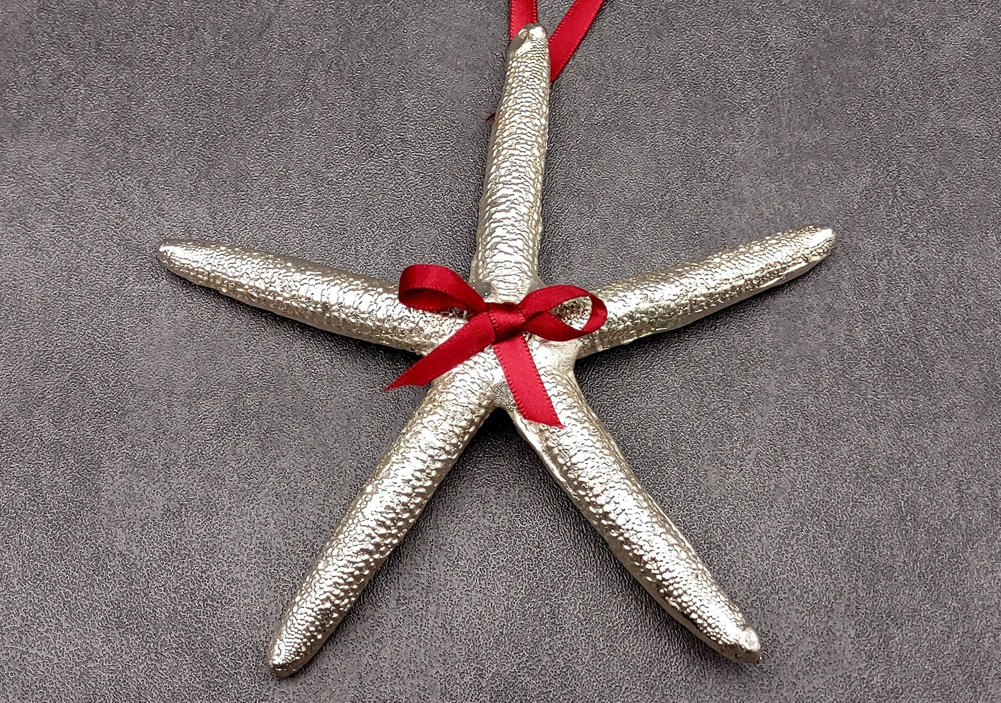 Silver Plated Linckia Starfish Christmas Holiday Hanging Ornament (1 sea star approx. 5+ inches) Real Silver Dipped Starfish For The Season!