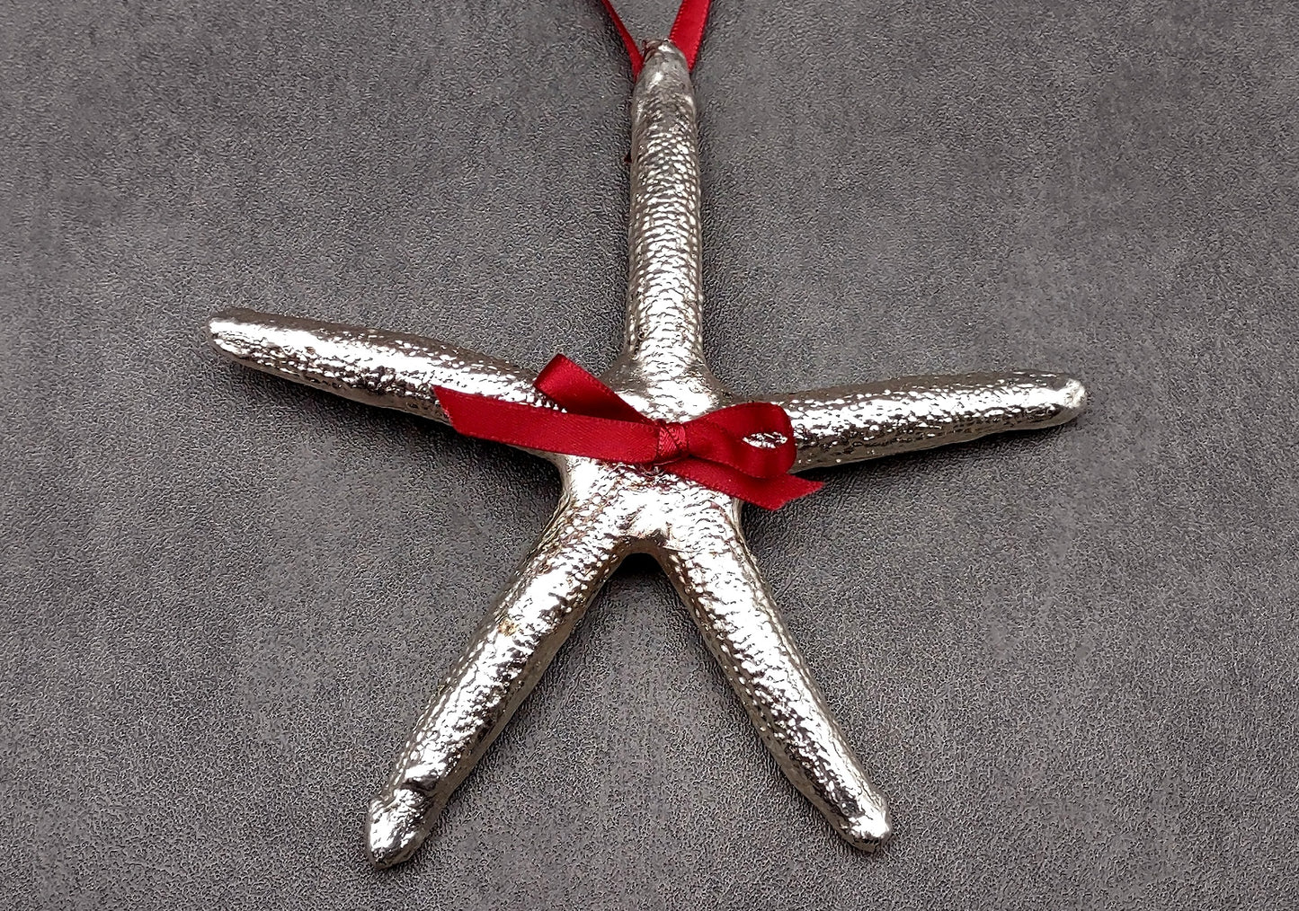 Silver Plated Linckia Starfish Christmas Holiday Hanging Ornament (1 sea star approx. 5+ inches) Real Silver Dipped Starfish For The Season!