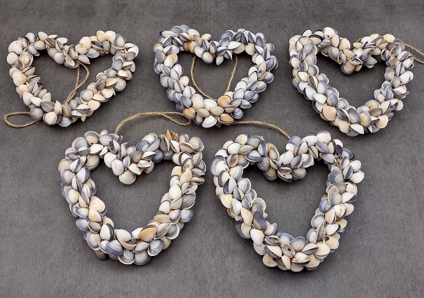 Purple Clam Seashell Heart Wreath Cay Cay Shells (approx. 6+ inch heart 0.75+ inch shells) Nautical Valentine's Day Party Gift Home Décor! Perfect heart ornament or hanging gift for any ocean lover. Copyright 2024 SeaShellMart.com