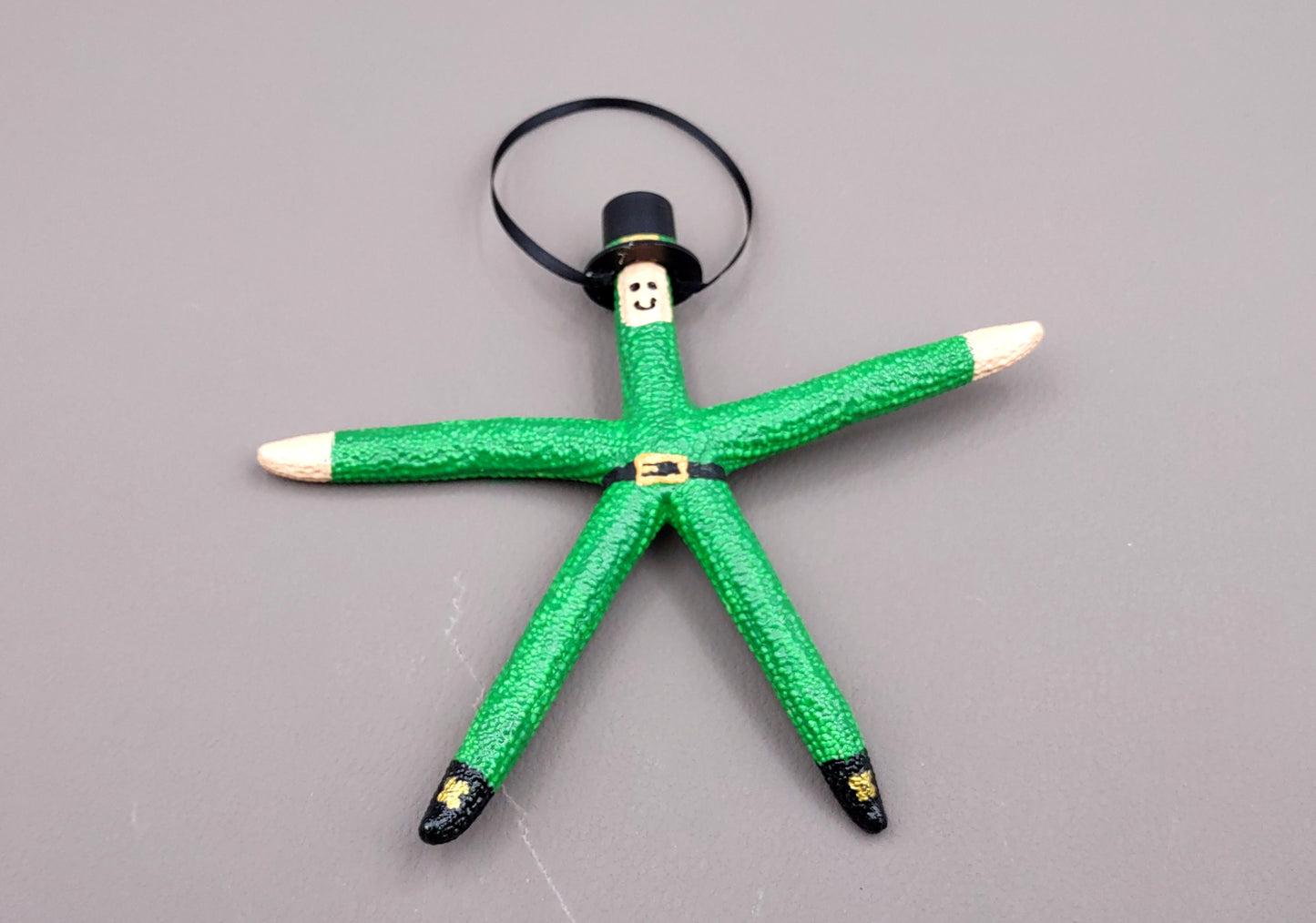 Linckia Starfish Green Leprechaun Ornament (1 seastar approx. 4-5+ inches) Real Starfish Irish St. Patrick's Day or Xmas Hanging Ornament!