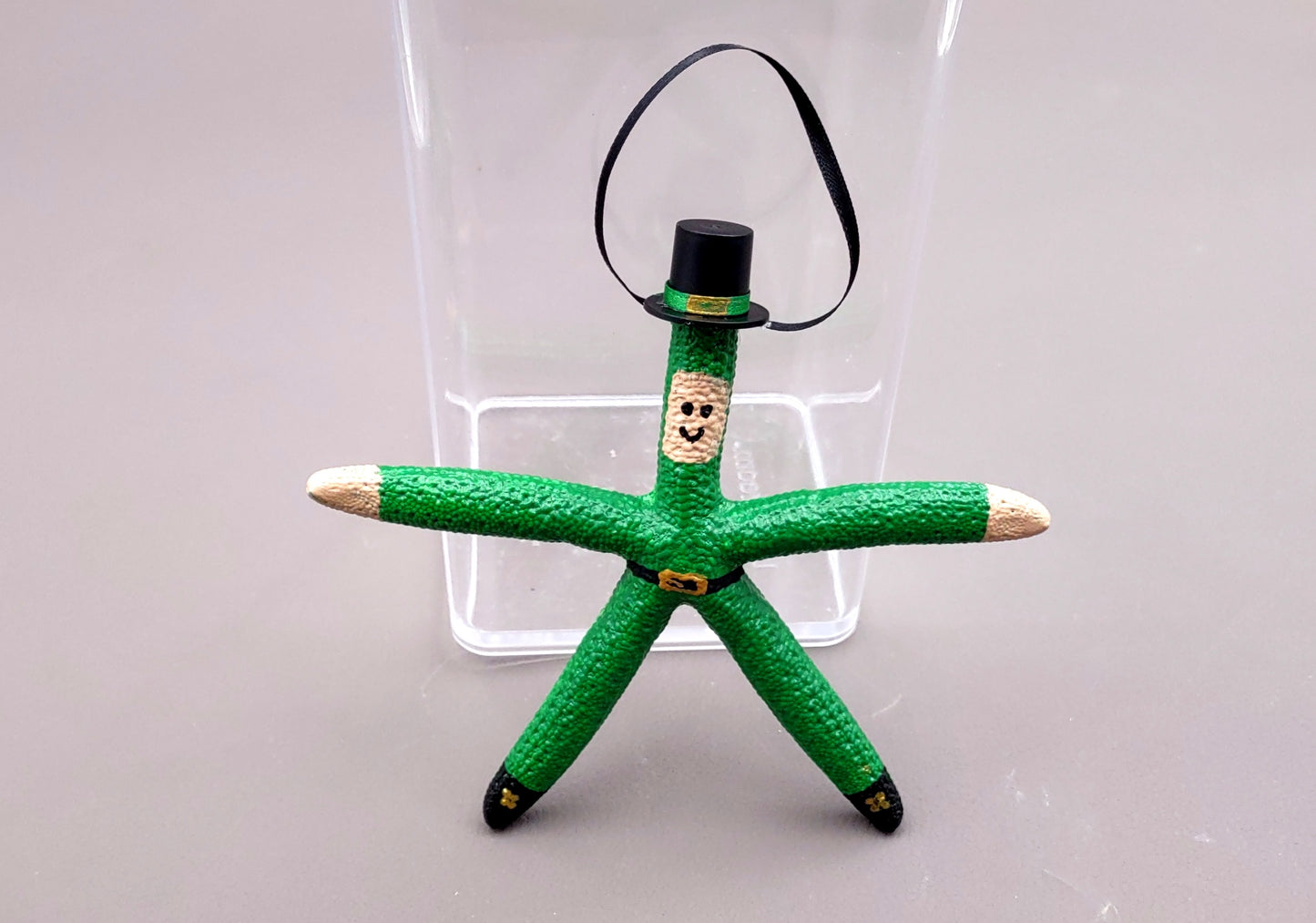 Linckia Starfish Green Leprechaun Ornament (1 seastar approx. 4-5+ inches) Real Starfish Irish St. Patrick's Day or Xmas Hanging Ornament!