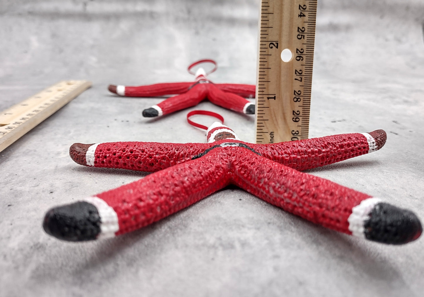 Red Linckia Starfish Black Santa Claus Ornament (1 sea star approx. 4-5+ inches) Painted Black Santa Starfish Ornament For Coastal Christmas!