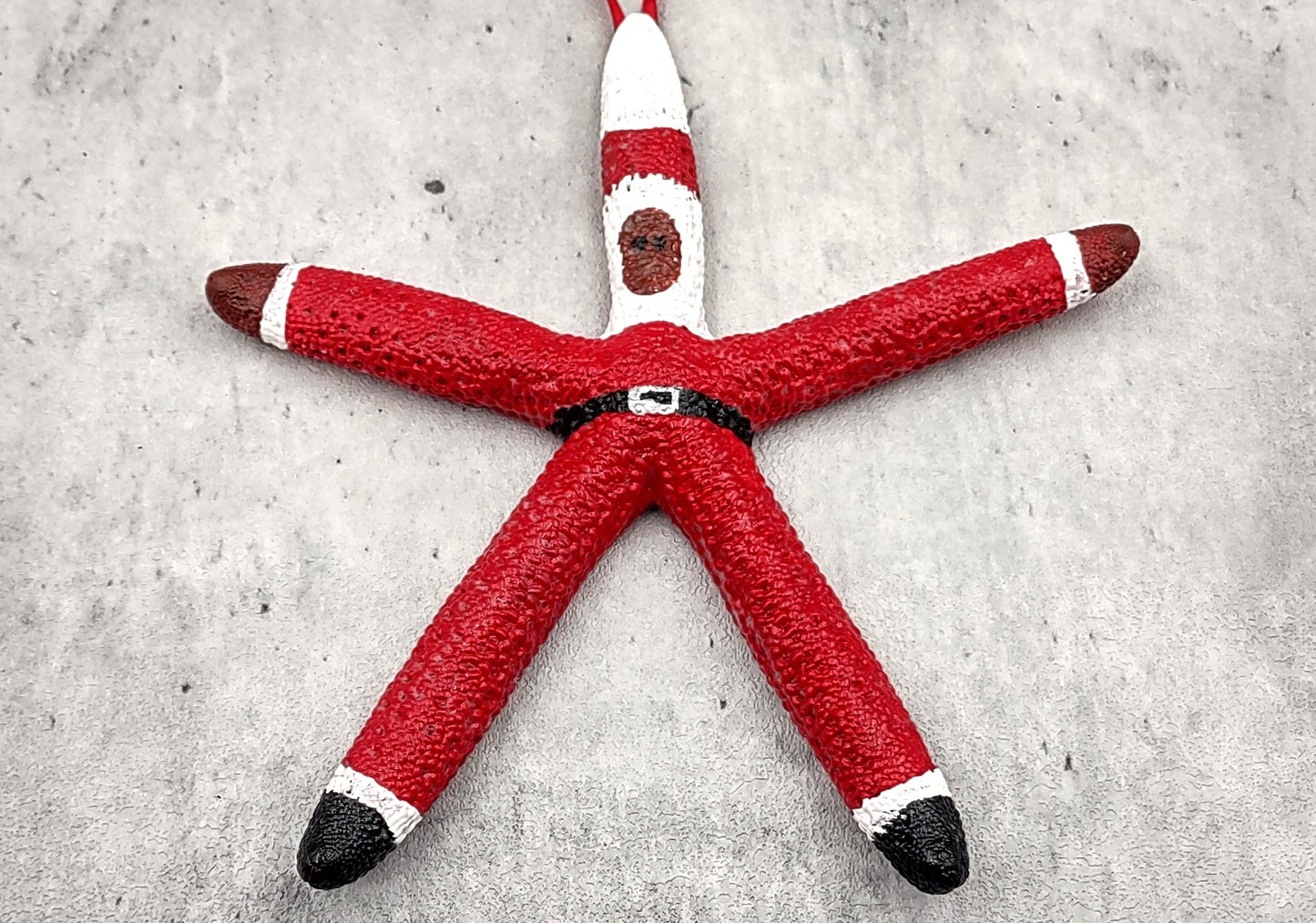 Red Linckia Starfish Black Santa Claus Ornament (1 sea star approx. 4-5+ inches) Painted Black Santa Starfish Ornament For Coastal Christmas!