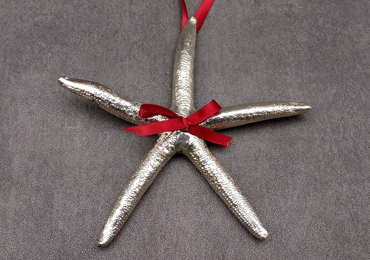 Silver Plated Linckia Starfish Christmas Holiday Hanging Ornament (1 sea star approx. 5+ inches) Real Silver Dipped Starfish For The Season!