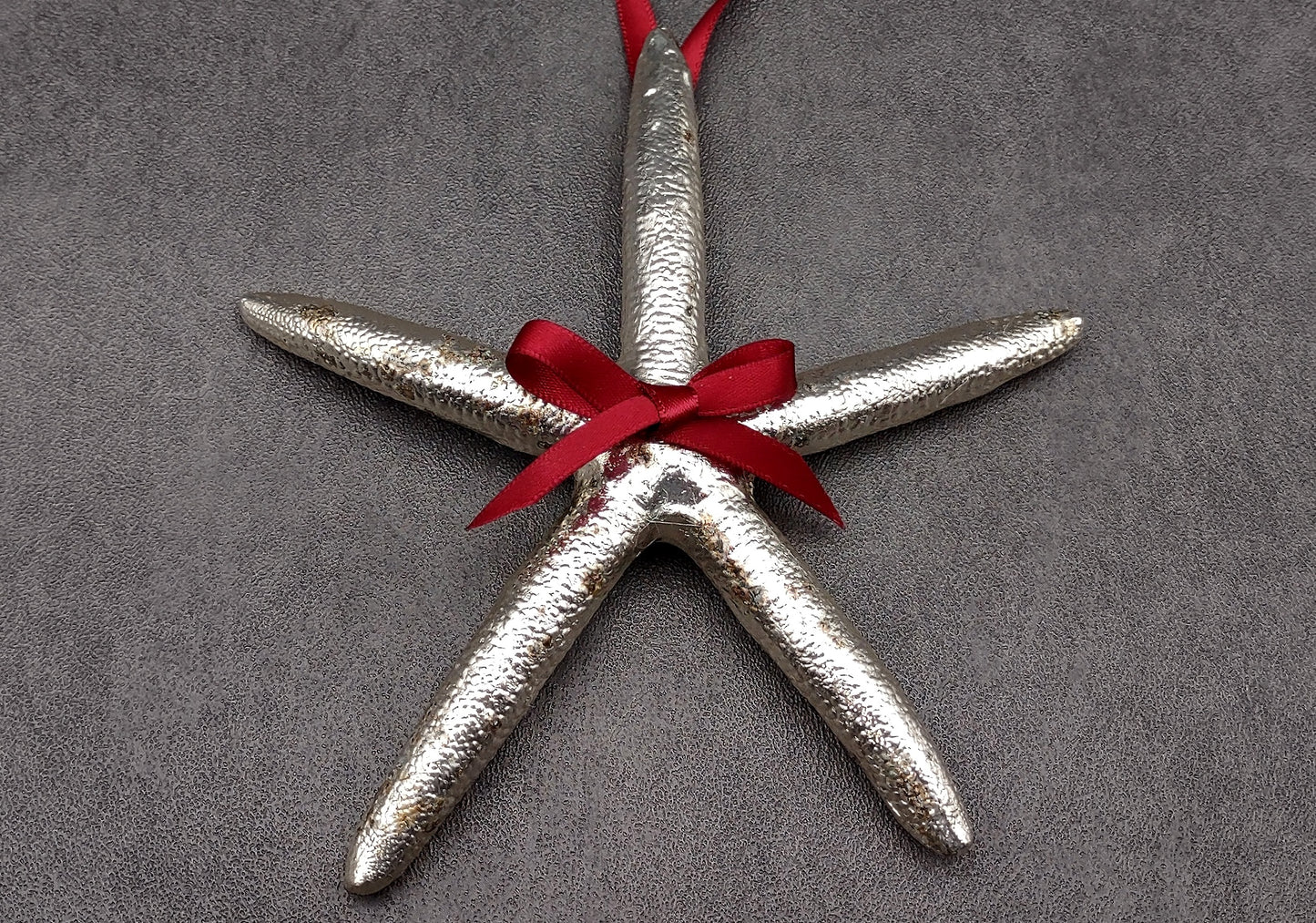 Silver Plated Linckia Starfish Christmas Holiday Hanging Ornament (1 sea star approx. 5+ inches) Real Silver Dipped Starfish For The Season!